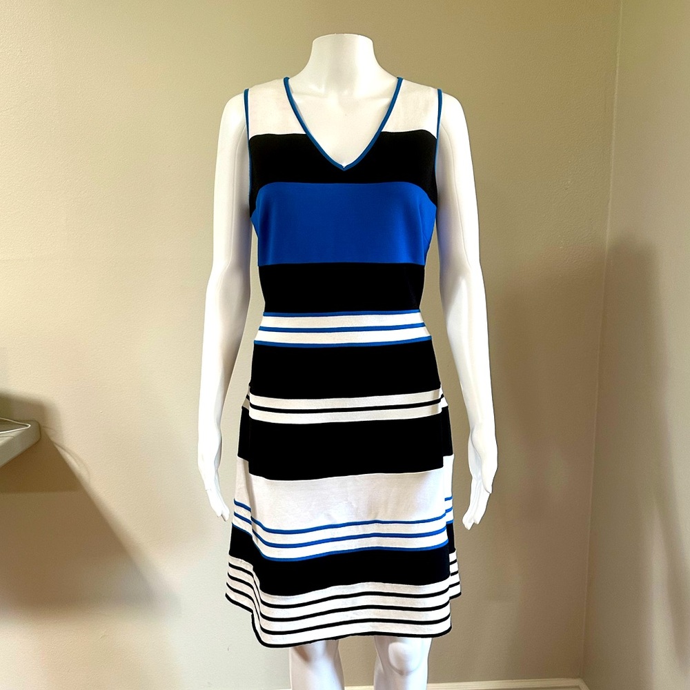 NWOT!  BAILEY 44 STRIPED BLUE/BLACK/WHITE JERSEY SLEEVELESS DRESS SIZE L…